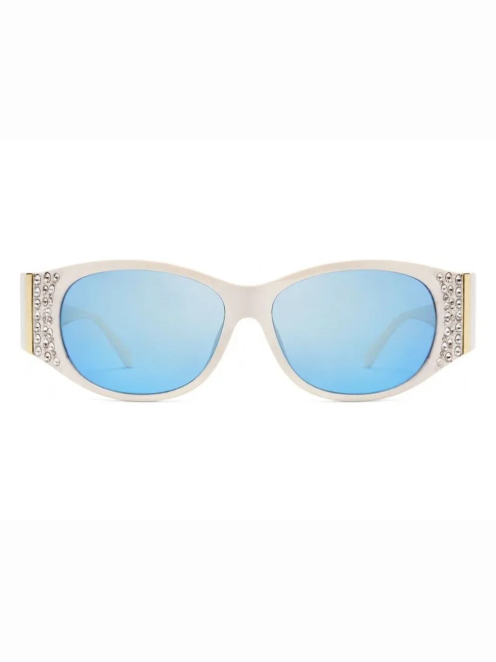BEBE BBOP-1022CE-690 Women's White Wrap Around Frame / Blue Lenses Sunglasses